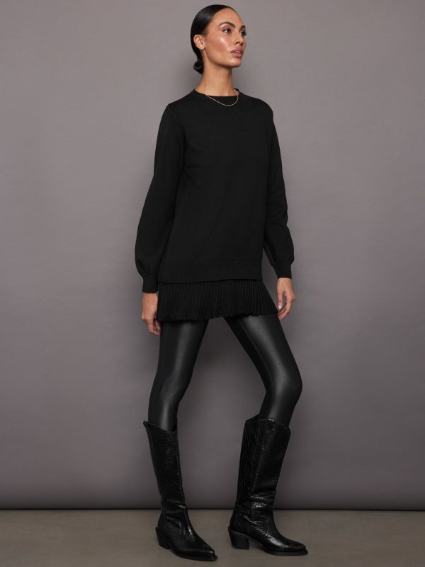 Pallas Pleated Sweatshirt Dress - Black Sale